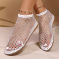 2025 summer new arrival: rhinestone mesh flat sandals - elastic slip-on, breathable mesh, beach & casual women's footwear