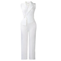 C8653 cross-border e-commerce summer fashion solid color sleeveless blazer collar tie wide leg pants african jumpsuit