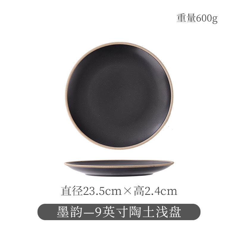 Ceramic retro steak plate for home vegetable plate japanese tableware large flat plate western food plate restaurant commercial pasta plate