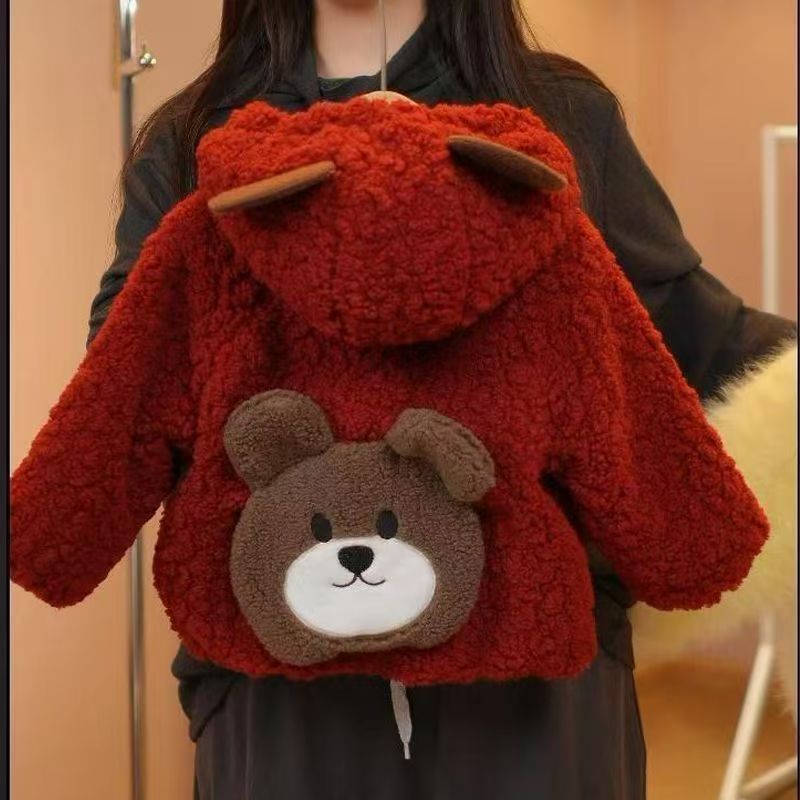 Girlwinter baby cutebearfleece-linedthickened clothes western style kidsoutwearfall and winternew arrivalfurrytops