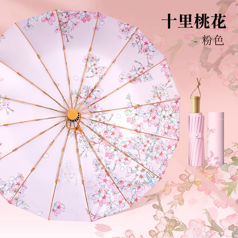 16 bone umbrella large wind-resistant reinforced retro umbrella small fresh color glue sun umbrella weather and rain dual-purpose advanced parasol