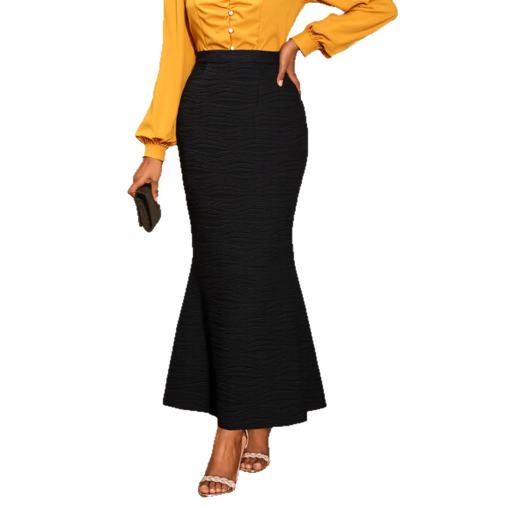 European and american fashionable elegant water ripple midi skirt - high waist, versatile, party & work, slimming fishtail bodycon skirt