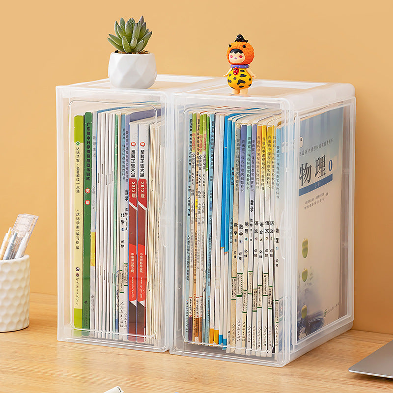 Flip book box Desktop foldable storage box Student books Book storage box Can be stacked with transparent storage box