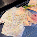 Warm and blooming girls' home wear set:  new sweet & cute floral lace long-sleeve outfit - trendy wholesale