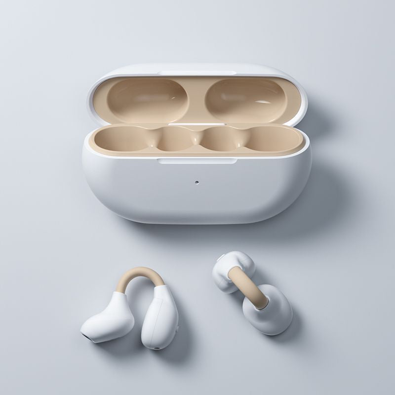 High-end open-ear bone conduction headphones, wireless bluetooth, clip-on design, non-in-ear, extra-long battery life, skin-friendly, snow white