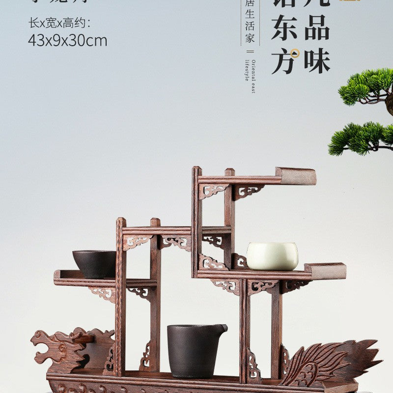 Solid wood teacup rack Chinese Bogu rack storage box table rack Pu'er teapot stove tea set accessories