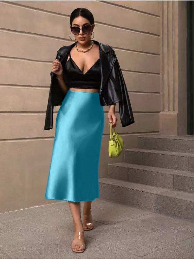 Hip-covering fishtail skirt satin satin mid-length skirt spring and summer new arrivalfashion cross-border women's clothing manufacturer direct