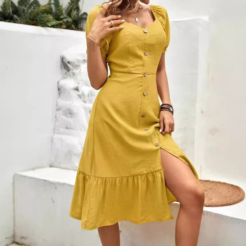 european and american spring new arrivals: solid color short sleeve maxi swing dress for  and