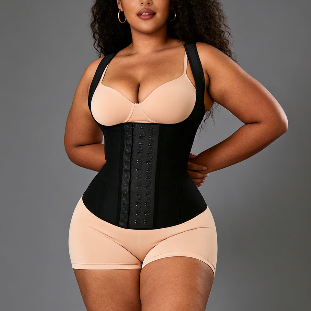 [latex breasted] rubber strap corset vest fishbone corset latex abdominal support breast shaping garment