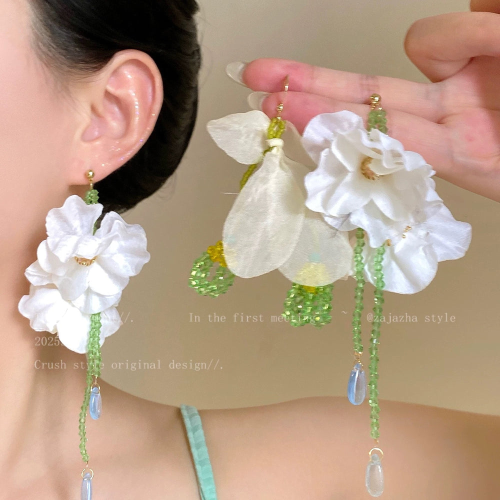 Dopamine dressing colorful floral earrings - stunning beach vacation style dangle earrings - green statement earrings wholesale