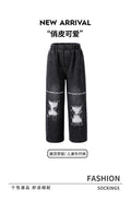 girl jeans black autum ripped letter pants elastic band pants looseloose pants kids pants