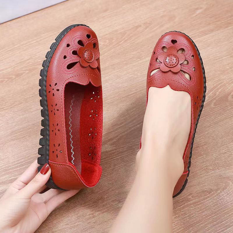 Soft leather soft bottom ladieswear shoes flatsabrasion resistantwaterproofbows work shoes wechat group purchase live broadcast one piece dropshipping