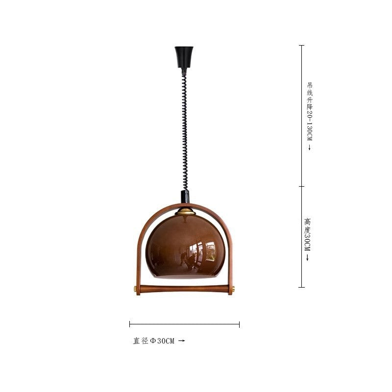 Wabi Sandy Wind Medieval Glass Retractable Chandelier Japanese Solid Wood Retro Restaurant Bar Designer Atmosphere Zhongshan Lighting