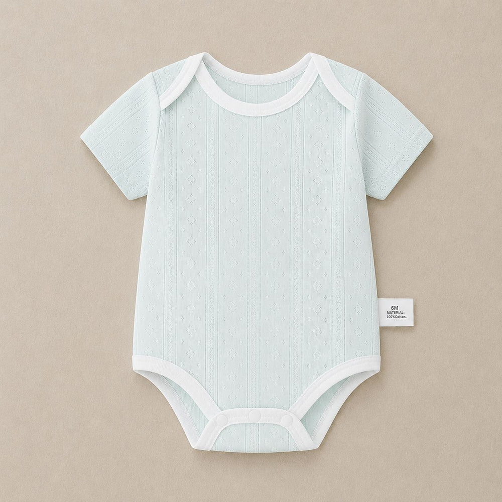 Baby romper - 100% cotton, lightweight summer style - newborn bodysuit, short-sleeve onesie, open-back design for summer