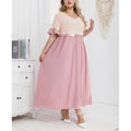 plus size cross-border new arrival  women's original elegant v-neck patchwork minimalist dress + lace trim