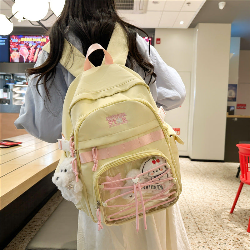 Simple rope star backpack large capacity high school junior high school college student schoolbag female Korean version casual computer backpack