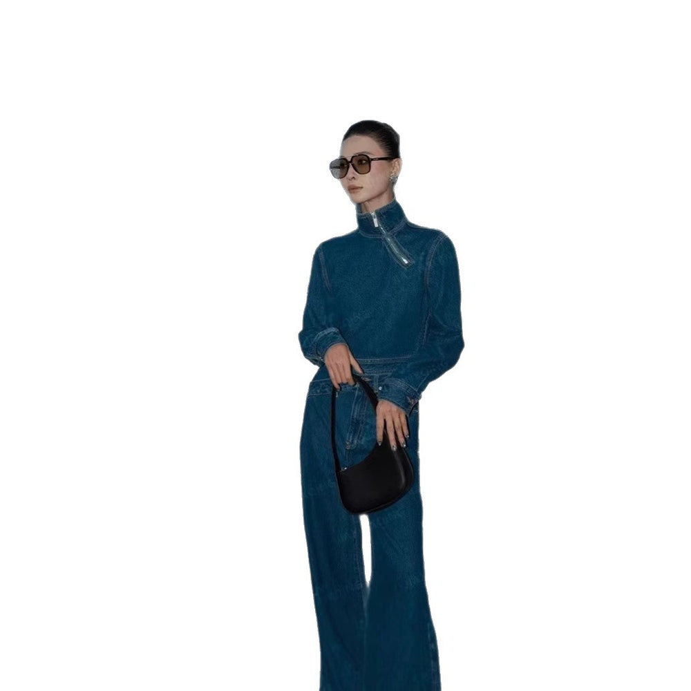 women's clothing,  style: european, american, and korean-inspired casual, minimalist, and versatile long-sleeved denim sets, perfect for work or everyday wear. fashionable and retro