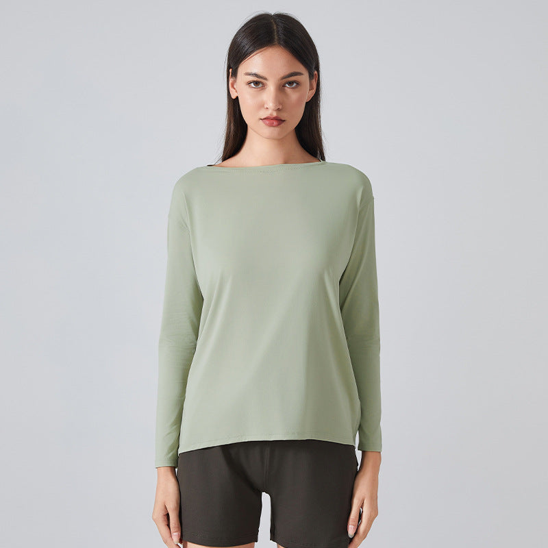 new arrival: double-sided nude feel loose fit long sleeve women's slimming breathable minimalist training fitness yoga top ds010