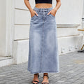 fashion spring/summer new arrivals: high-waisted denim skirt for women - trendy, loose fit, pocket detail, midi length - perfect for