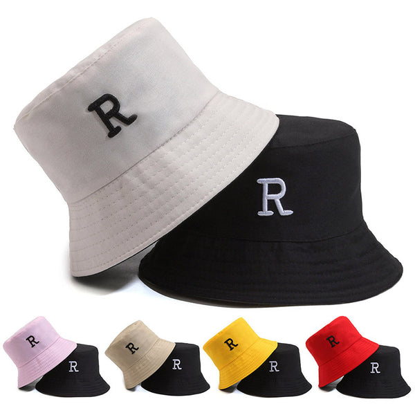 Bucket hat double-sided sun hat women's UV protection sun protection hat letter embroidery outdoor face cover sun hat shows small face