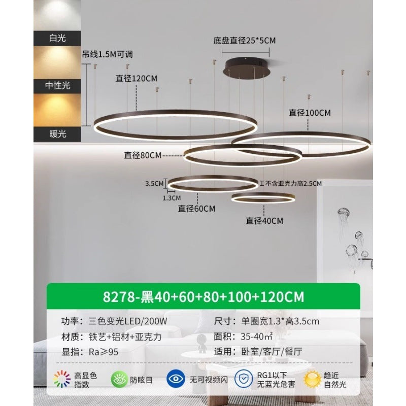 Circle of Light Living Room Chandelier French Postmodern Simple Light Luxury Dining Room Light Duplex Circle Hall Lighting 1