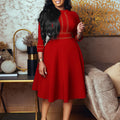 D3222 african plus size women's short sleeve stand collar fashion party swing dress three-quarter sleeve export dress
