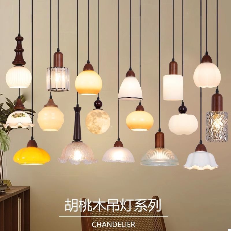 Medieval style lamps bedroom bedside small chandelier bedside table retro restaurant aisle new chinoiserie single head long hanging lamp