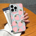 All-over strawberry bow iphone 17 case, high-clarity apple 16 magnetic shockproof transparent soft case for iphone 15