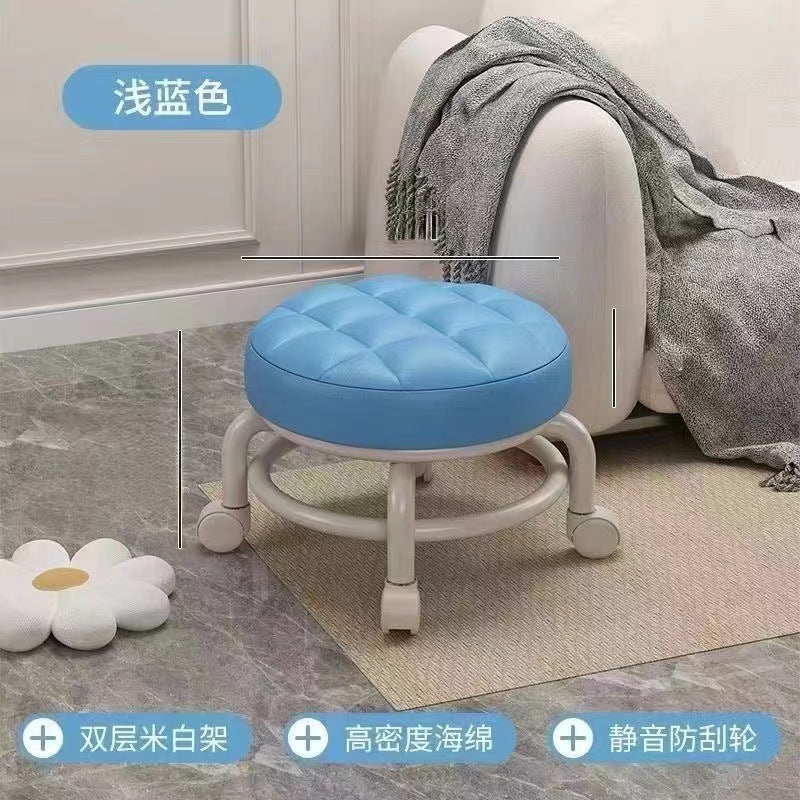 Acrylic swivel stool with low seat, silent transparent backrest, small chair with casters, baby-sitting stool, trendy shoe changing stool