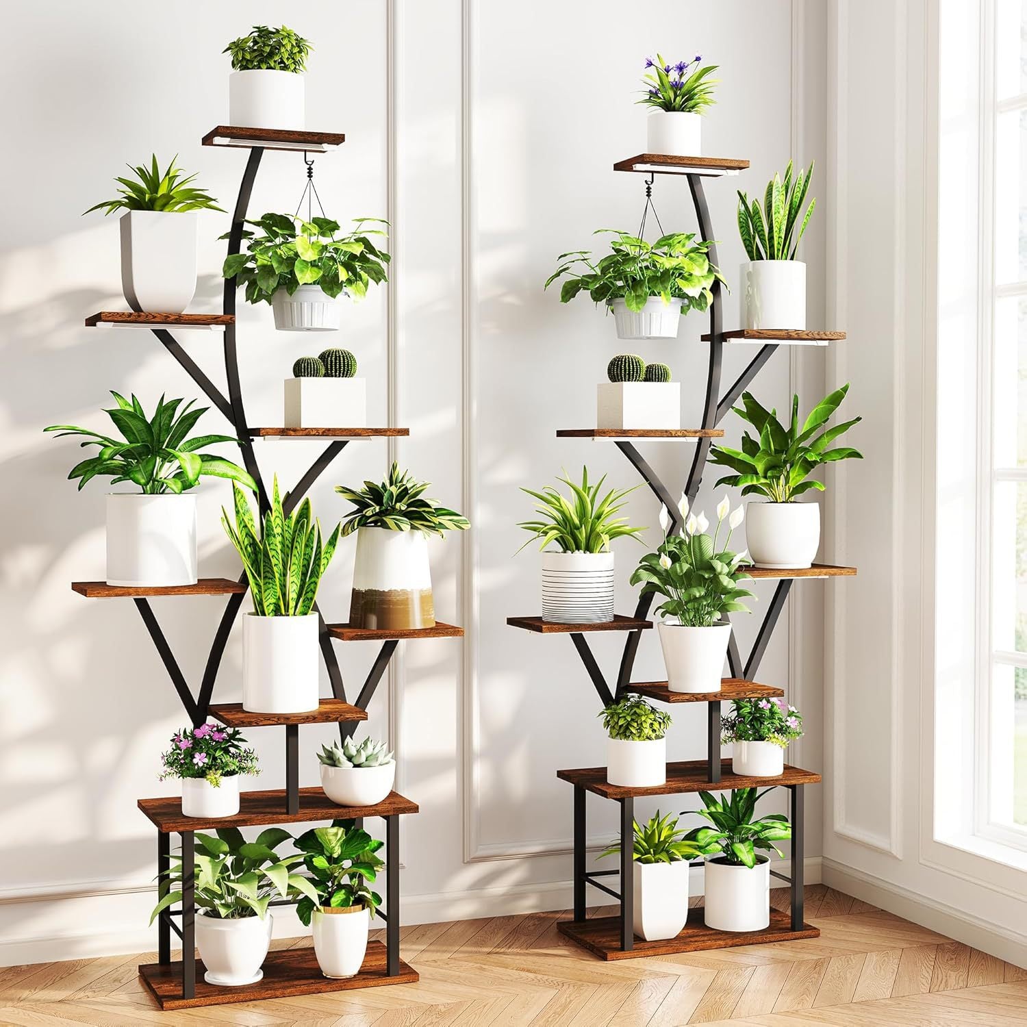 Cross-border hot-selling wholesale with plant lamp flower stand, living room balcony wrought iron flower pot stand, floor-to-ceiling wrought iron flower stand