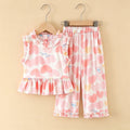 Girls' rayon outerwear set - cartoon print, loungewear, loose fit, breathable, cute summer lightweight lace pajamas