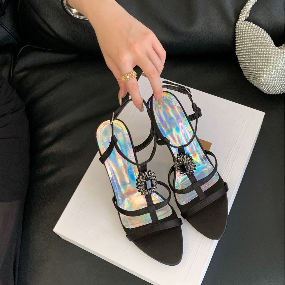 42plus size women's shoes 2025summernew arrivalretro gemstone rhinestone beautiful fashionclassy sense one-strap sandals