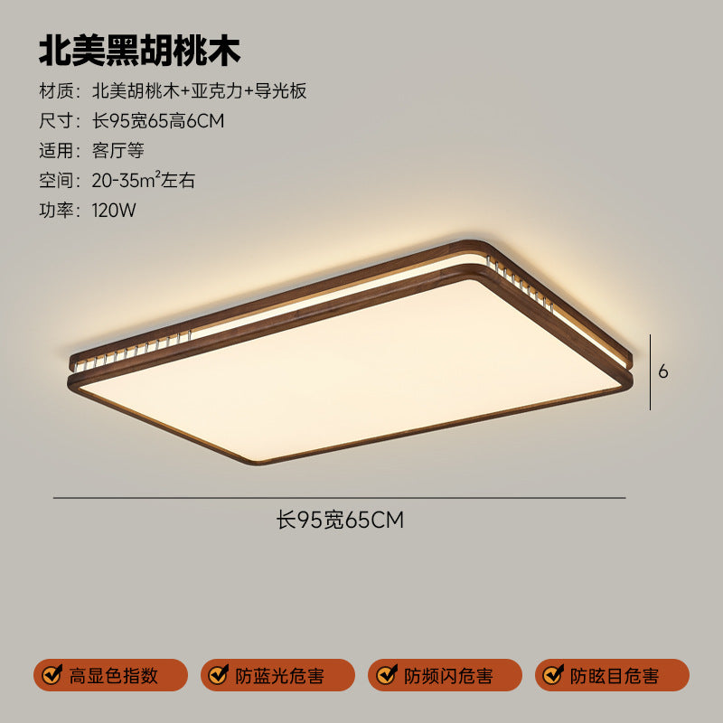 Walnut ceiling lamp New Chinese solid wood living room lamp Zen medieval style master bedroom lamp Full spectrum dining room lamp