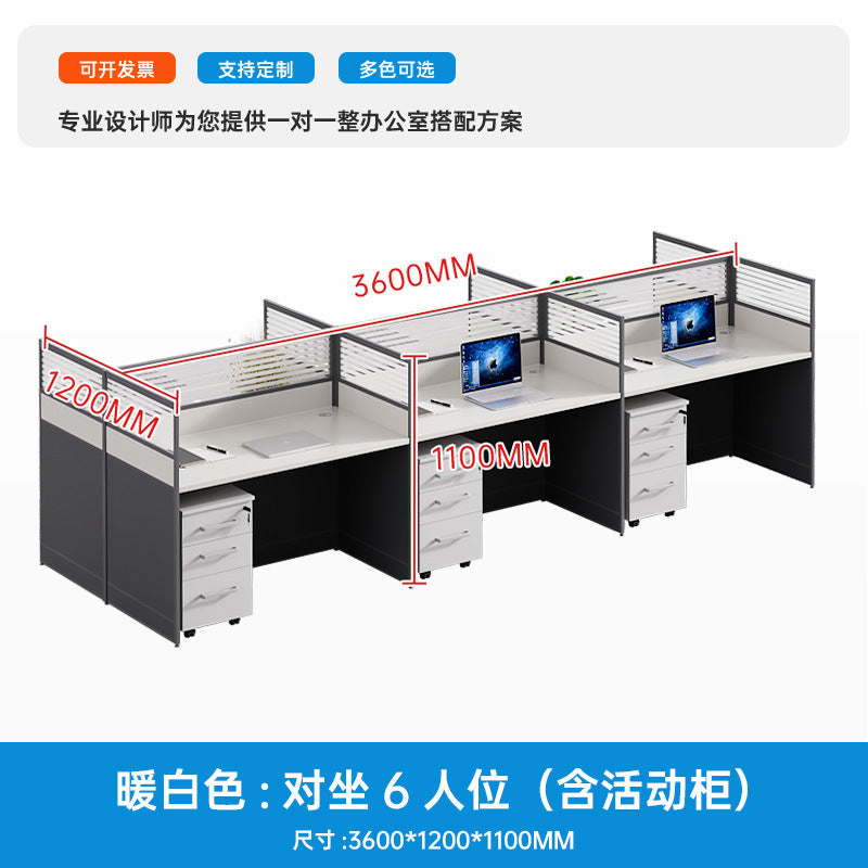 6-person office desk and chair set - minimalist modern office cubicle system with individual workstations and 4-seat partitioned computer desks