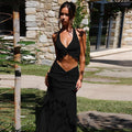 Winternew arrivalfashion style women's fashionsexyv neckhalter suspender tops fungus long skirt two-piece set