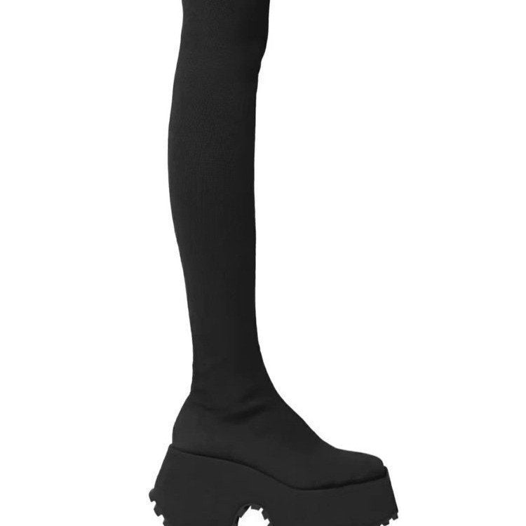 foreign trade large size  new thick heel knitted elastic boots women's high heel two-wear elastic woolen cotton boots 42 size