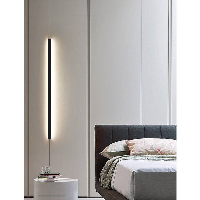 Minimalist light luxury bedroom bedside wall lamp - no wiring required, led nordic style stairway aisle switch plug long strip wall light