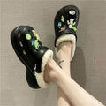 Croc shoes winterfleece-lined women's cotton slippers thick soleeasiest for matchnon-slip student dormitory heattechoutwearcouplecute slippers