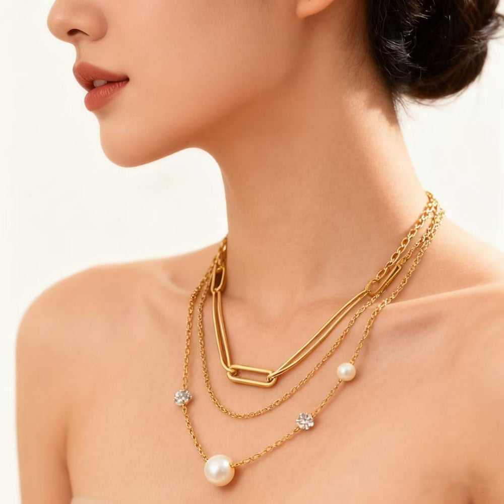fashion new product pearl heart pendant metal women's multi-layer necklace elegant long necklace jewelry batch