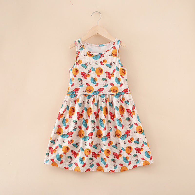 summer korean style girls' and boys' unisex children's printed milk silk sundress