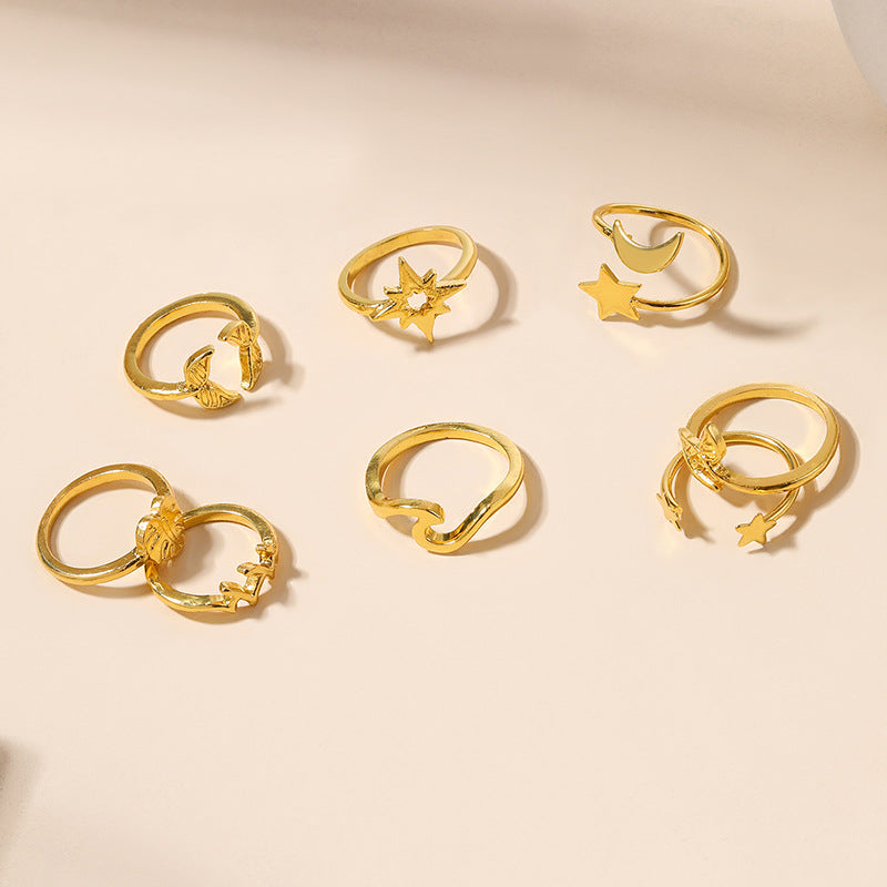 Wholesale niche women's rings, european and american cross-border jewelry, unique and exaggerated alloy star and heart stackable rings with a sense of design