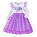 Kids' long-sleeve crewneck dress with letter print and mesh overlay