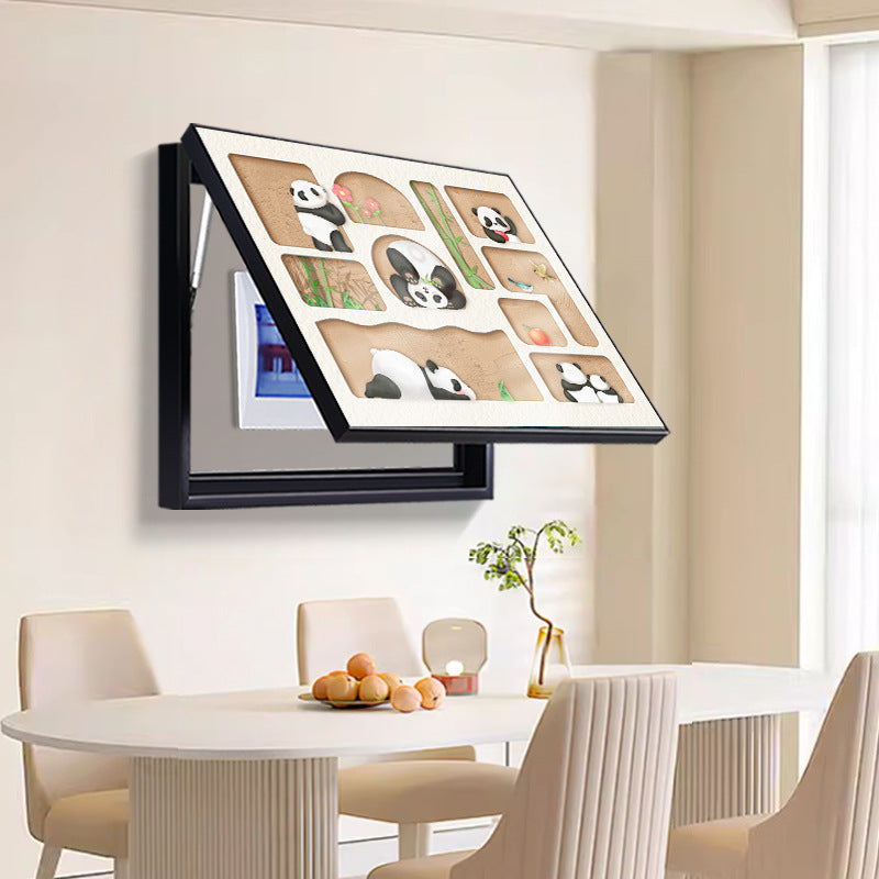 Panda meter box decorative painting living room power main switch blocking hanging painting multimedia box cover plate electric switch box mural