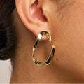 Brass electroplated real gold cross-border women's 14k wave-shaped stylish pendant earrings lightweight twisted infinite ring