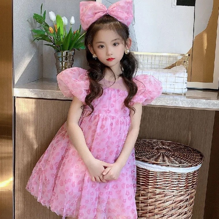 Girls' chic princess dress - korean style, trendy butterfly knot, summer new arrival, fashionable big kids' tulle dress, trendy style