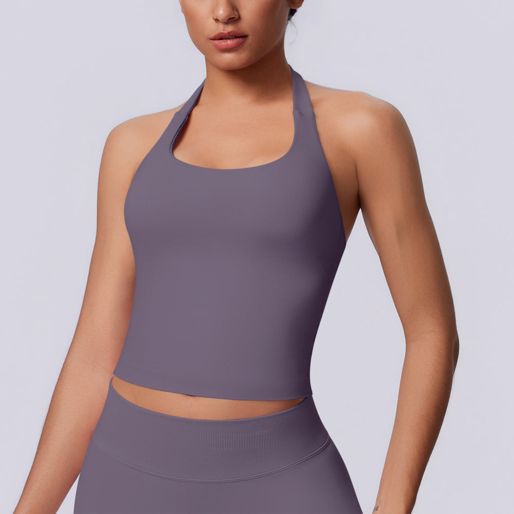New arrival cross-border seamless pure colorhalter beautiful back tight sports vest sports running fitness yoga wear tops women