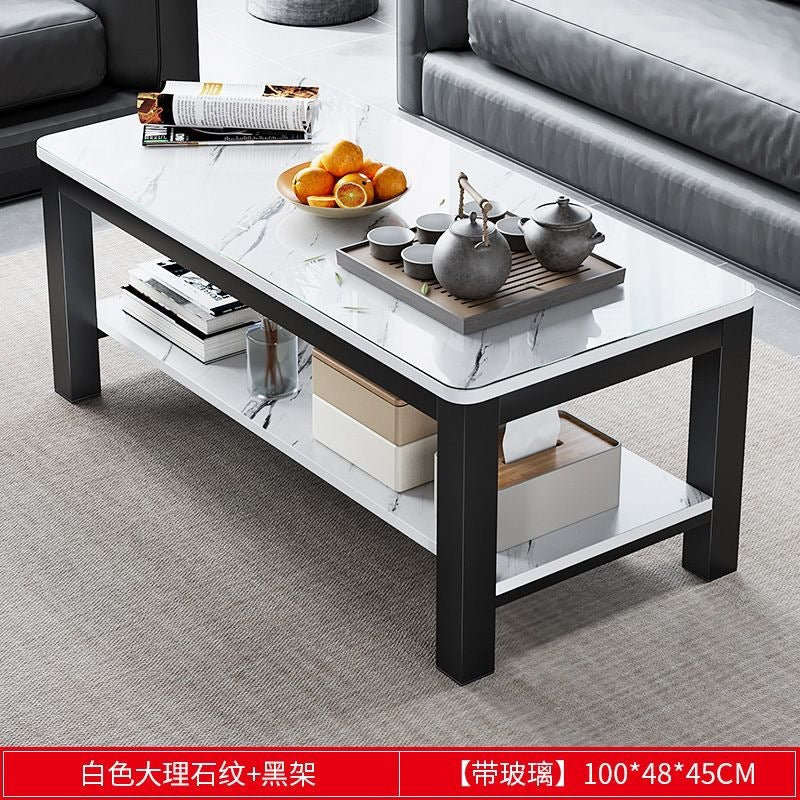 Living room coffee table for home office tempered glass tea table casual italian small apartment double-layer rectangular tea table