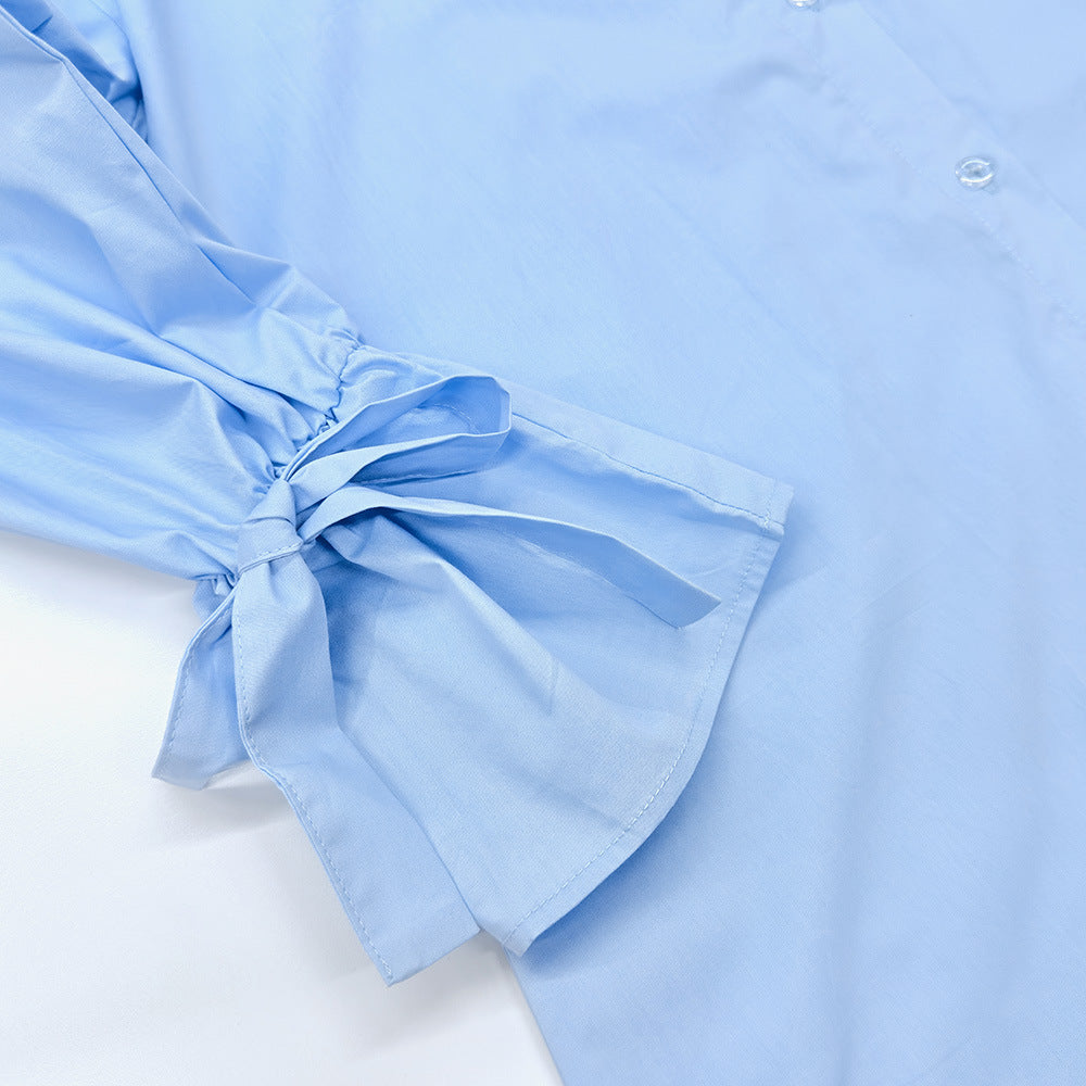 Europe and the United States  2025 spring loose casual suit women's 100% cotton lace-up petal sleeve cardigan shorts two-piece set