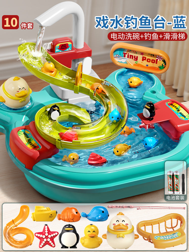 Kids' electric dishwasher - pretend play kitchen for boys and girls - fully automatic water play, educational fishing toy, water park fun!