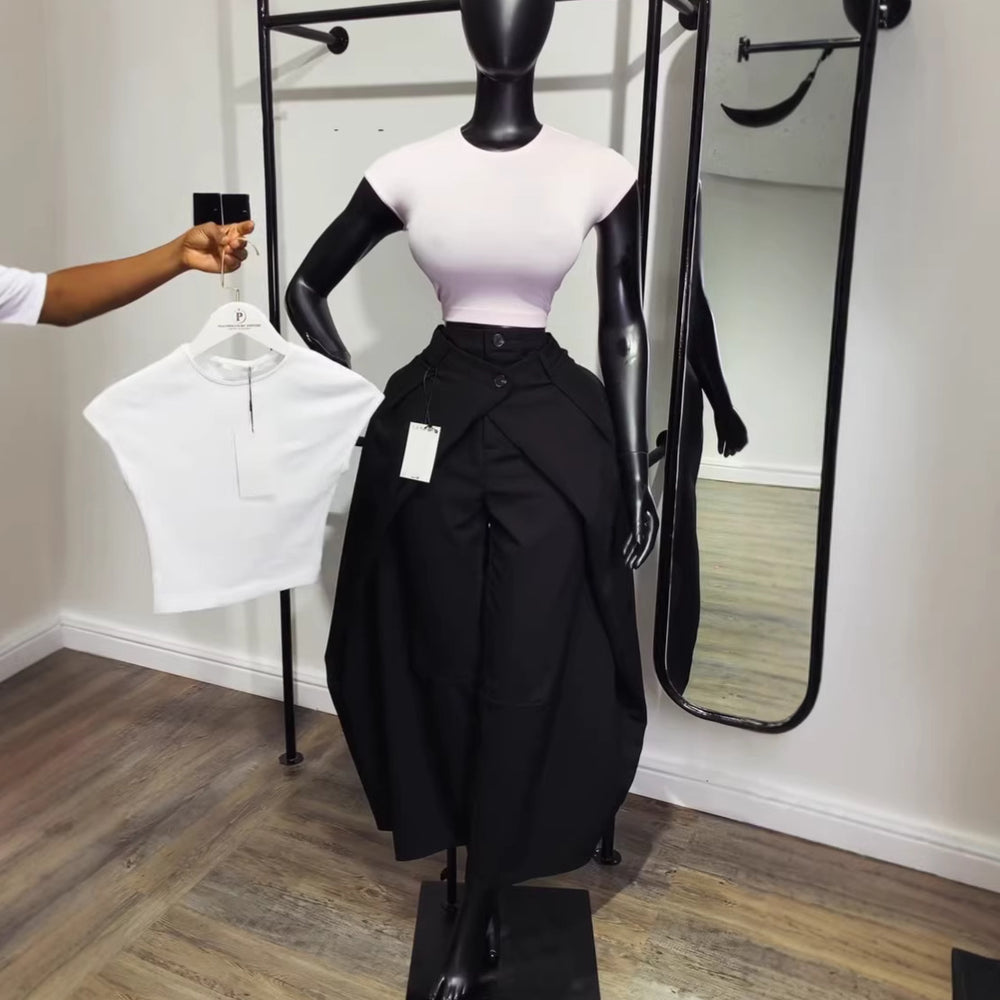 European and american cross-border women's fashion:  summer new arrivals - high-waisted, slimming, wide-leg casual pants with a designer drape and suit pant style